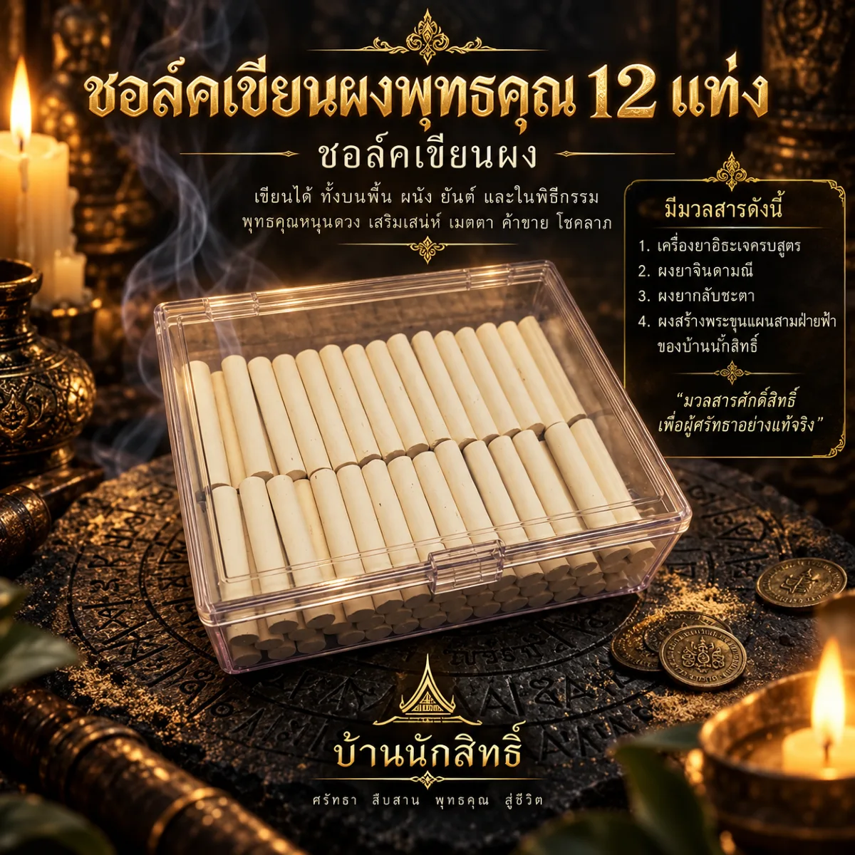 ชอล์คเขียนผงพุทธคุณ 12 แท่ง