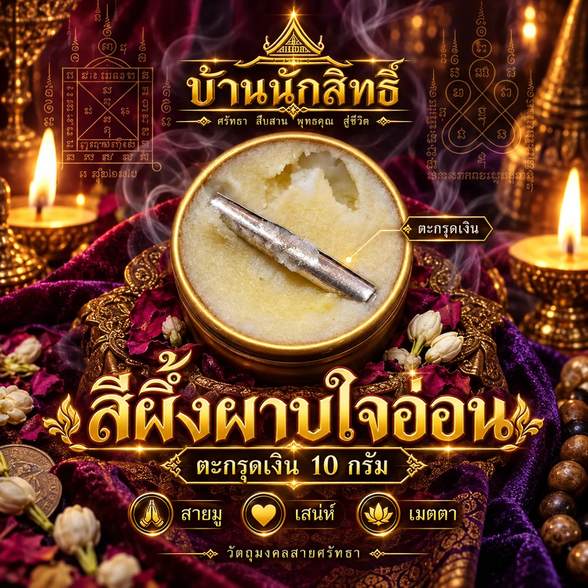สีผึ้งผาบใจอ่อน ตระกรุดเงิน 10 กรัม